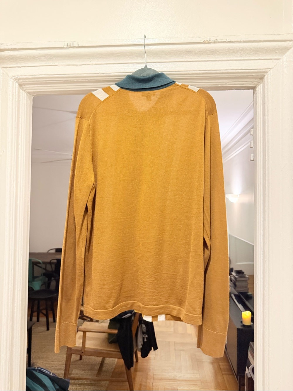 Todd Snyder Green Collar Knit Shirt with Mustard Interior - Picture 3 of 4